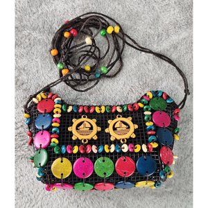 Womens Purse Small Multicolor Wood Beaded Boho Sailboat Handmade Retro Crossbody